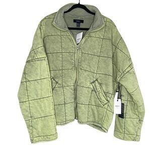 Forever 21 Plus NWT Light Olive Green Quilted Zip Up Jacket 1X